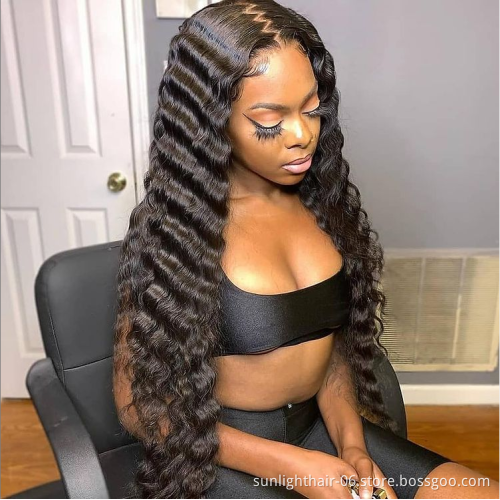 Sunlight Loose Deep Wave Brazilian cuticle aligned virgin hair Full HD lace frontal human hair extensions human hair wigs